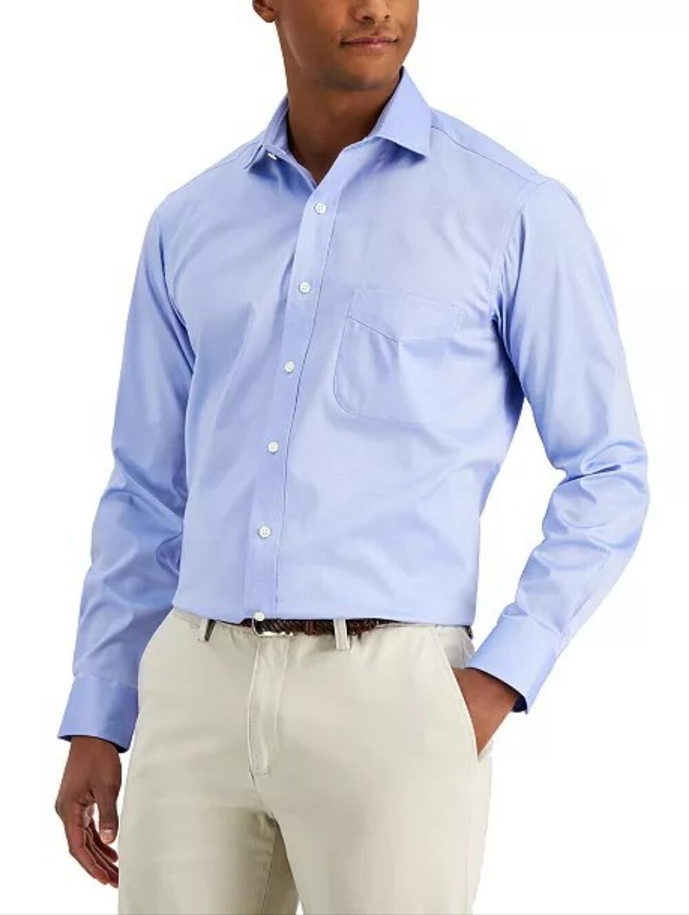 NWT Club Room Performance Pinpoint Dress Shirt Stretch Long Slv Blue 18.5 34/35